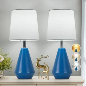 Small Bedside Table Lamp for Bedroom Reading Desk Lamp Set of 2 with 3 Color Temperatures15.5″ Nightstand Ceramic Lamp