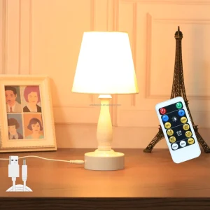 Small Fabric Rechargeable LED Table Lamp with Remote Warm and Cold Color Dimmable Bedside Lamp for Bedroom Living Room