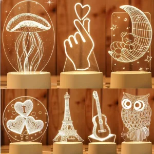 Small LED Base Night Light with Battery, Remote Control, 3D Acrylic Design and Cordless Operation