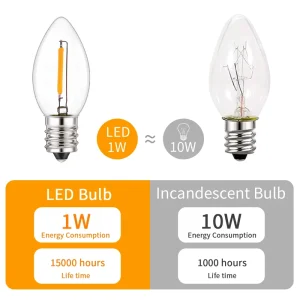 Small Size 1W C7 E12 LED Filament Bulb Clear Glass 0.5W 40Lumen RA80 LED Vintage Decoration Lamp FMT C7