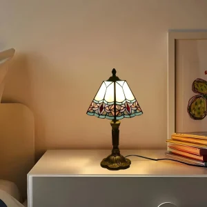 Small Square Baroque Style Modern Stained Glass Table Lamp for Reading Bedside Table Lamp Decor for Bedroom Home Office