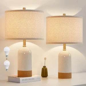 Small Table Lamps Set of 2 Bedside Lamp for Bedroom 21.5″ Nightstand Ceramic Desk Lamp for Kids Room Living Room Dorm