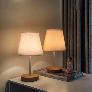 Small USB LED Night Light Solid Wood Fabric Table Lamp Flexible Iron Dome for Bedroom Bedside Study