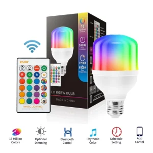 Smart A50 Bulb E26 E27 B22 Dimmable Wide Voltage Multi-Power Infrared Remote RGBW Color Changing