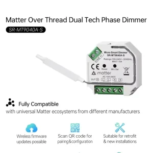 Smart AC Dimmer with Matter Over Thread 100~240V 1.8A Max 400W Bulbs 200W LEDs No Neutral OTA Compact SR MT9040A S