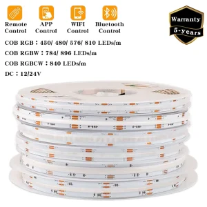 Smart APP Wifi Control RGB RGBW COB LED Light Strips 5m 10m Roll Copper 10mm 12mm PCB Dimmable High Lumen for Home Bar Mall