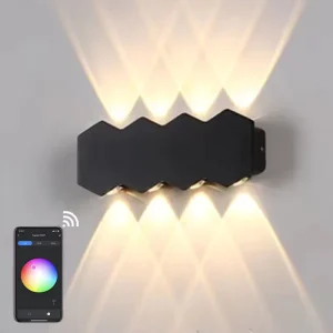 Smart App-Controlled LED Outdoor Wall Sconce Black Waterproof IP65 RGBW Adjustable Garden Light