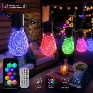 Smart App-Controlled RGBIC Christmas String Lights for Patios, Bistro Lighting, and Restaurants