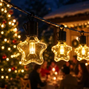 Smart Color Changing Festoon String Lights with Bluetooth App Control and Timer 50ft S14 Shatterproof Bulbs for Backyard Pergola