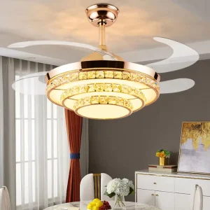 Smart Crystal Chandelier Ceiling Fan Light with LED Light, for Bedroom