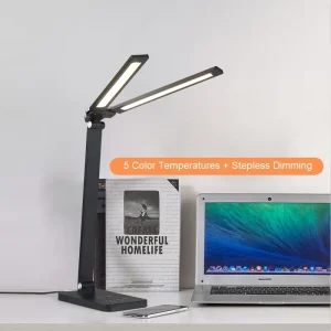 Smart Desk Lamp for Office Small Wireless Charging Table Lamp with Touch Control LED Eye Caring Adjustable for Home Study Desk