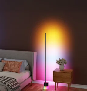Smart Floor Lamp 4 Sections Splicing WiFiAPP RFRemote Button Control Black Aluminum Standing Light for Gaming Bedroom Home Decor