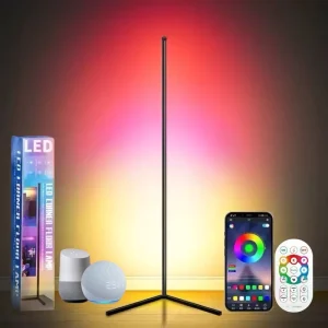 Smart Floor Lamp with 1.42 meter Graffiti RRGB Colorful Floor standing Ambient Light RGBIC Corner Bluetooth App Light Remote
