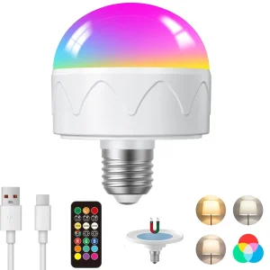 Smart Home Decor Cordless Magnetic Rechargeable RGB LED Bulb with Remote Control