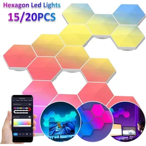 Smart Home RGB Multicolor LED Light Panels Hexagonal Wall Lamps Music Phone Control White Shade Remote Control Smart Home Lights