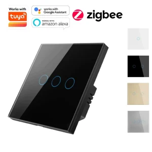 Smart Home Smart Life for Zigbee Switch No Neutral Tempered Glass Touch Panel 1 Gang Wall Light Switch Works with Alexa Google