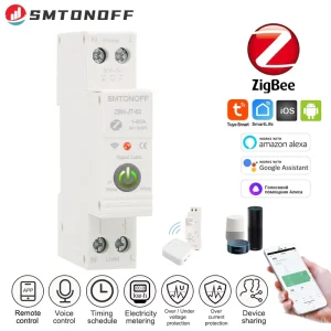 Smart Home WiFi MCB Circuit Breaker with Overcurrent and Overvoltage Protection, Power Metering, 1-63A App Control