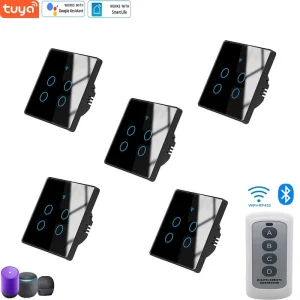 Smart Home WiFi Wall Switch EU 4 Way RF433 App Control Glass 240V Touch Panel