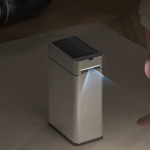 Smart Induction Sensor Stainless Steel Trash Can with Automatic Double Opening Wings Lids LED Night Light for Home Use