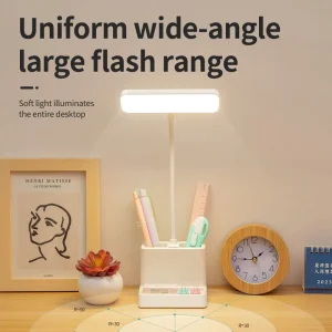 Smart LED Desk Lamp with Pen Container Novelty Shade E26 Base DC Powered Modern Design for Reading and Studio Use