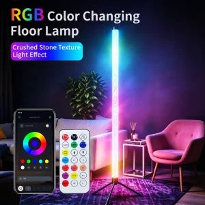 Smart LED Floor Lamp RGB Remote APP Control Music Sync Stone Texture Timer Modern Mood Standing Lamp for Living Room Gaming