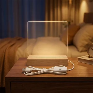 Smart LED Night Light DIY Wooden Base with Acrylic Panel Customizable USB Dimmable Dual Color Lamp for Kids Room Memo Decor