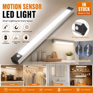 Smart LED Sensor Strip Light Rechargeable Wireless Cabinet Night Light Dimmable Magnetic