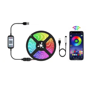 Smart LED Strip 1m/2m/3m/5m Bluetooth App Control Music Sync 5050 RGB 5V USB TV Backlight