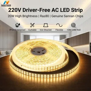 Smart LED Strip Light Shockproof Coating 220V Ra98 High CRI 20W/m IP44 Waterproof 20M