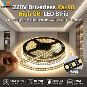Smart LED Strip Light Shockproof Coating Ra≥98 High CRI Full Spectrum 220V
