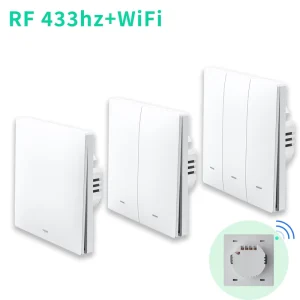 Smart Life Smart RF433 Hz WiFi Touch Panel Wall Switch with Remote Control Alexa Compatible Time Function Push Button 2 Way