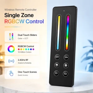 Smart Light Remote Control RF 2.4GHz Touch Dimmer RGBCW LED Controller 30m Range Single Zone Strip Lamp Ceiling Home Lighting