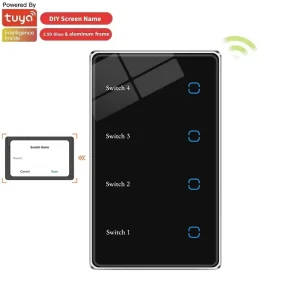 Smart Lighting Switch IOT Support Name on Switch Panel 4-Gang Zigbee 3.0 Remote Control Aluminum ABS