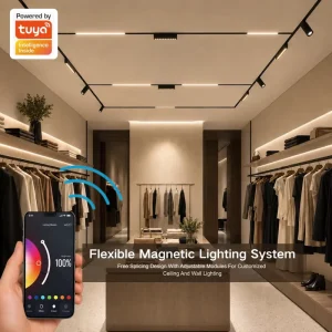 Smart Magnetic Track Light System, 48V RGBW Ceiling Rail with Flexible Modular LED Modules for Gallery Retail Hotel and Office