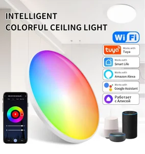 Smart Mini Plastic Ceiling Light WiFi App Control Dimmable RGB Color-Changing LED Panel with Alexa and Google Home