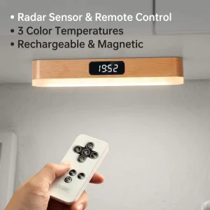 Smart Modern Wooden Radar Motion Sensor Wall Light LED Digital Clock Touch Control Eco Friendly Dimmable Magnetic Night Lamp