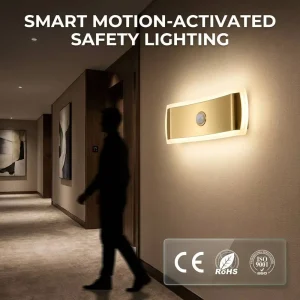 Smart Motion Sensor LED Wall Light ABS Gold Wireless Sconce Battery Powered Indoor Hallway Staircase Task Lighting Lamp