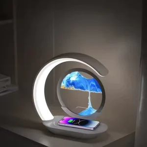 Smart Multifunctional 3D Modern Sand Painting Effect Rechargeable Wireless 15W Charging Night Light Table Lamp