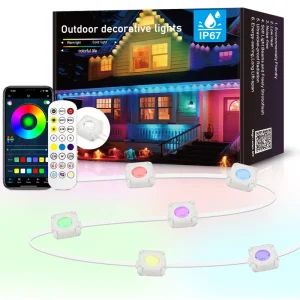 Smart RGB Eave Lights with Remote APP Control DIY LED Colorful Christmas String Light IP67 Waterproof 15m Outdoor Decor