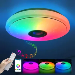 Smart RGB LED Ceiling Lamp with for Bluetooth Music Speaker Dimmable Ambient Light for Home Bedroom Living Room Remote Control