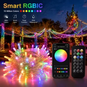 Smart RGB LED Curtain Lights App Music Sync IP65 Clear PVC Wire 3x3M 900 LEDs Multi-Colour Outdoor Decor