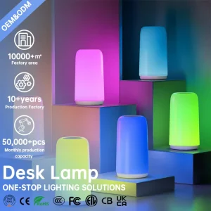 Smart RGB LED Table Lamp Touch Control Dimmable Bedside Ambient Night Light for Bedroom Living Room Home Decor Desk Lamp