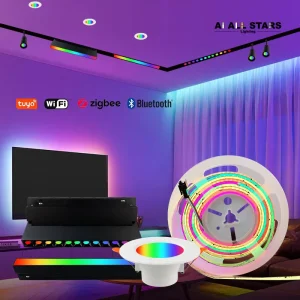 Smart RGBCW Light Strips Anti-Glare Spotlights and Track Lights with Color Temperature Adjustment