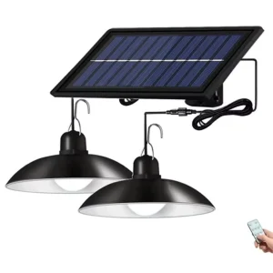Smart Remote Control Dimmable Double Lamp Pendant Light Outdoor Garden Camping Lighting Hanging Separate Solar Panel Shed Light