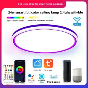 Smart Round RGBCW Dimmable WiFi BLE Color-Changing LED Ceiling Light for Living Room Bedroom