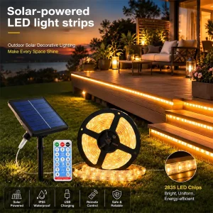Smart Solar LED Strip Light Outdoor RGB Multi color Rope Lighting with Remote Control IP65 Waterproof for Garden Decoration