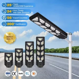 Smart Time-Controlled Automatic LiFePO4 300W 500W 700W 900W Outdoor IP65 All-in-One LED Solar Street Lights