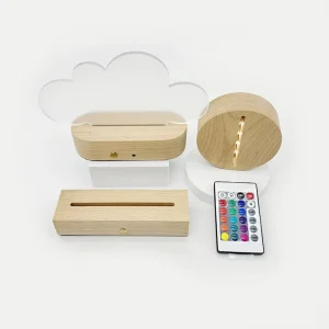 Smart Touch Control 3D LED Night Lamp 16-Color Rectangle Wood Base Dimmable USB Battery Powered Bedroom Use Customizable
