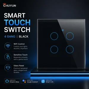 Smart Touch Light Switch, No Neutral Required, App and Voice Control