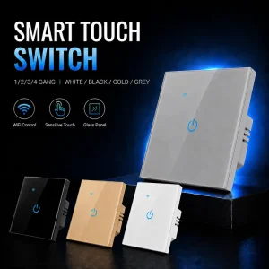 Smart Wall Light Switch with White, Black, Gold and Gray Panels for Home